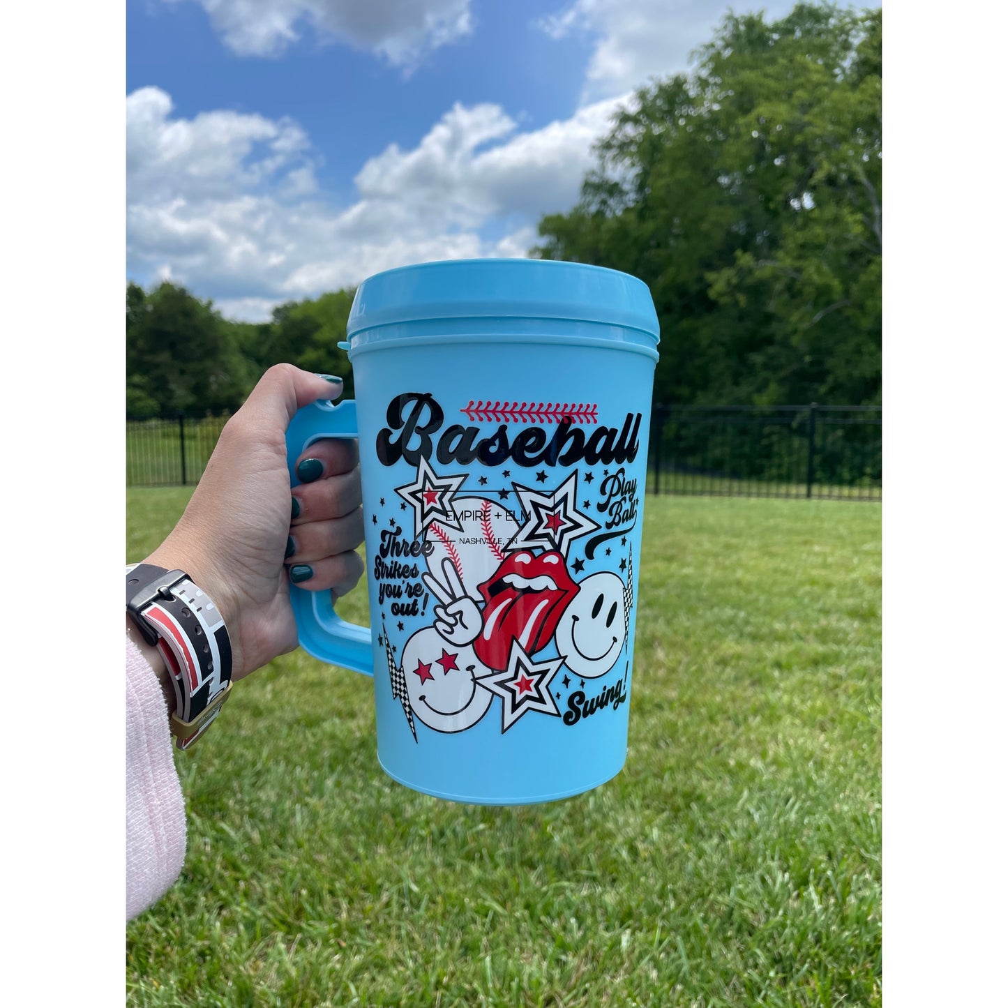 Baseball Wrap 34 oz Mega Mug in Light Blue