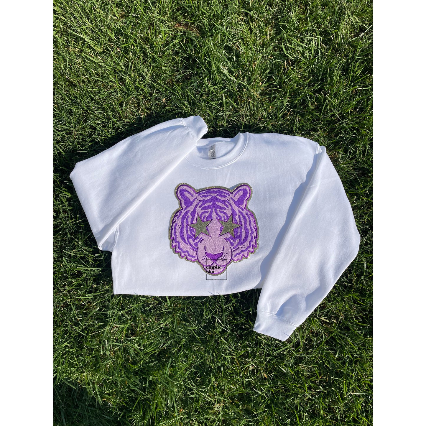 Purple Tiger Chenille Patch Women’s Sweatshirt