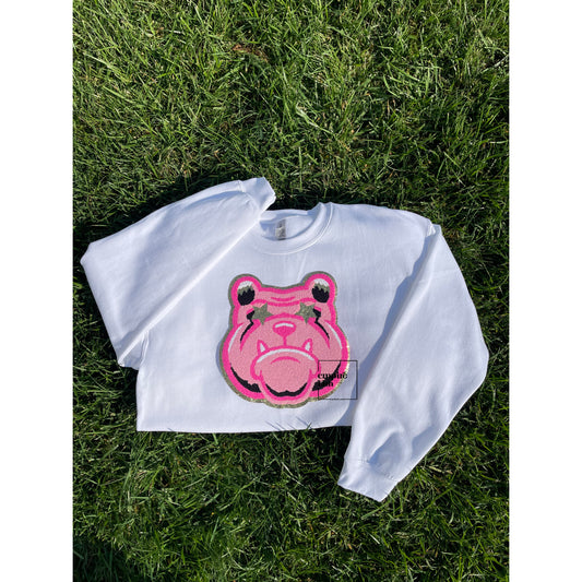 Hot Pink Bulldog Chenille Patch Women’s Sweatshirt