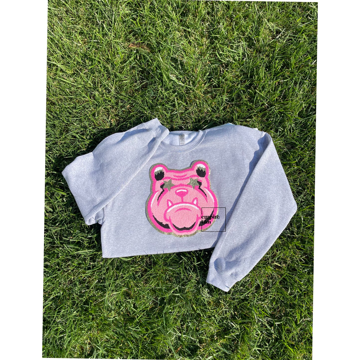 Hot Pink Bulldog Chenille Patch Women’s Sweatshirt