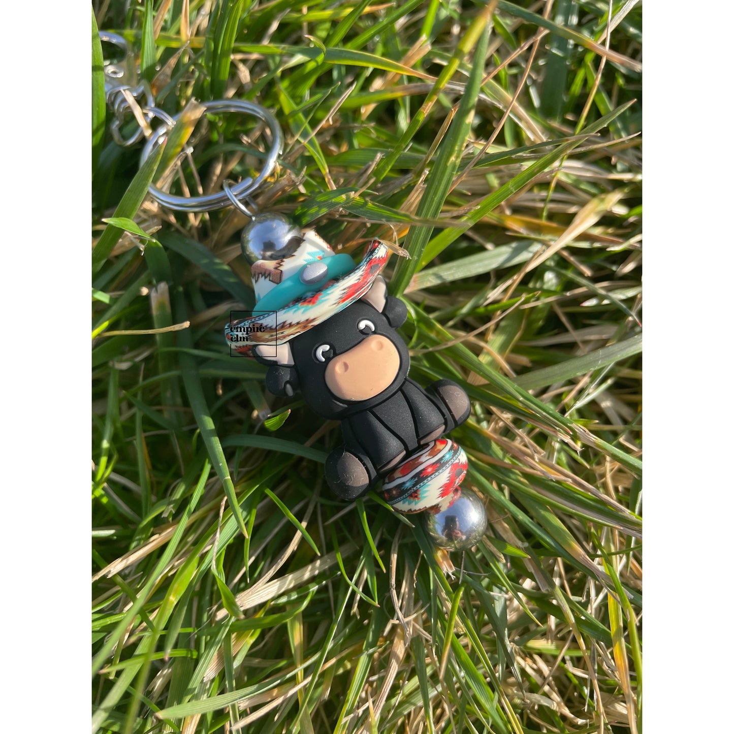 Aztec Black Cow Keychain