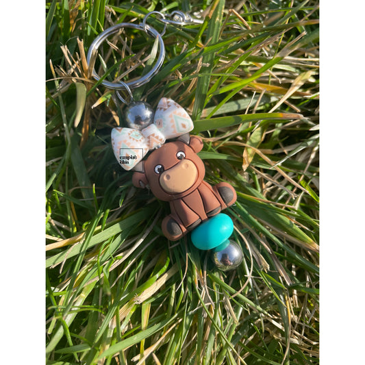 Aztec Bow Brown Cow Keychain