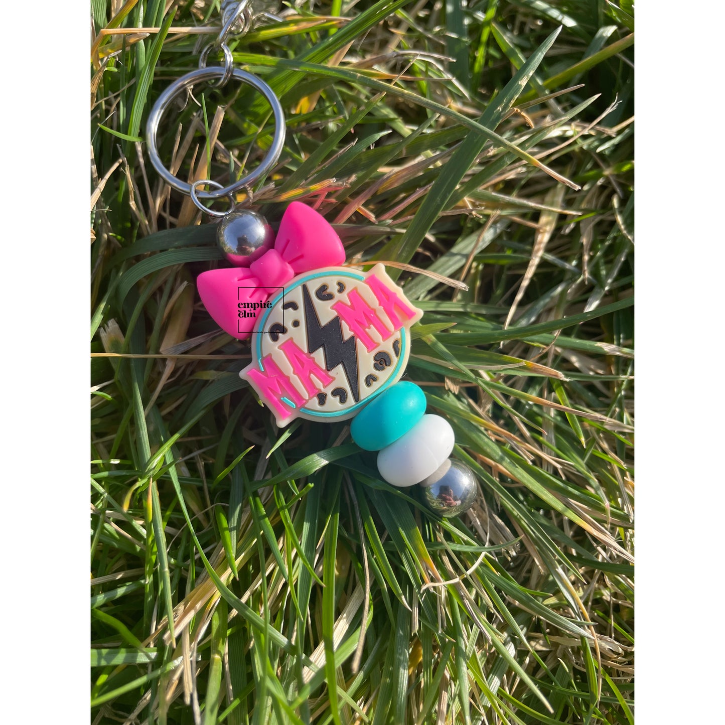 Hot Pink & Turquoise Mama Keychain