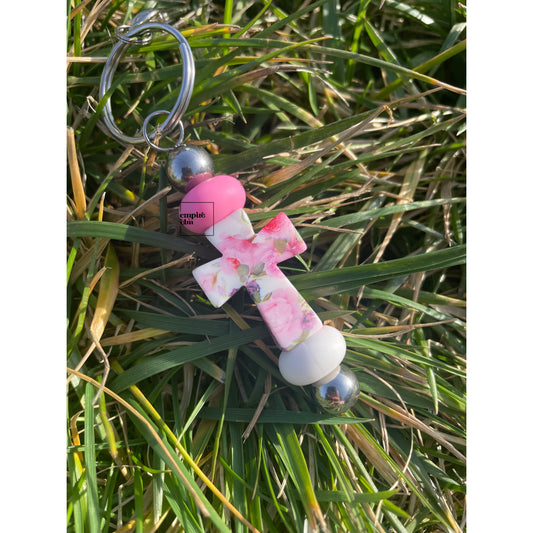 Floral Cross Keychain