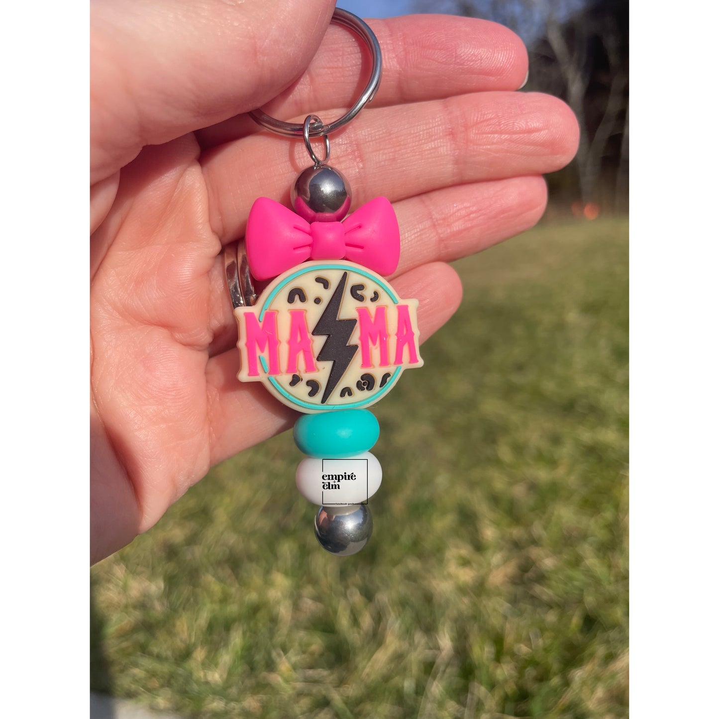 Hot Pink & Turquoise Mama Keychain