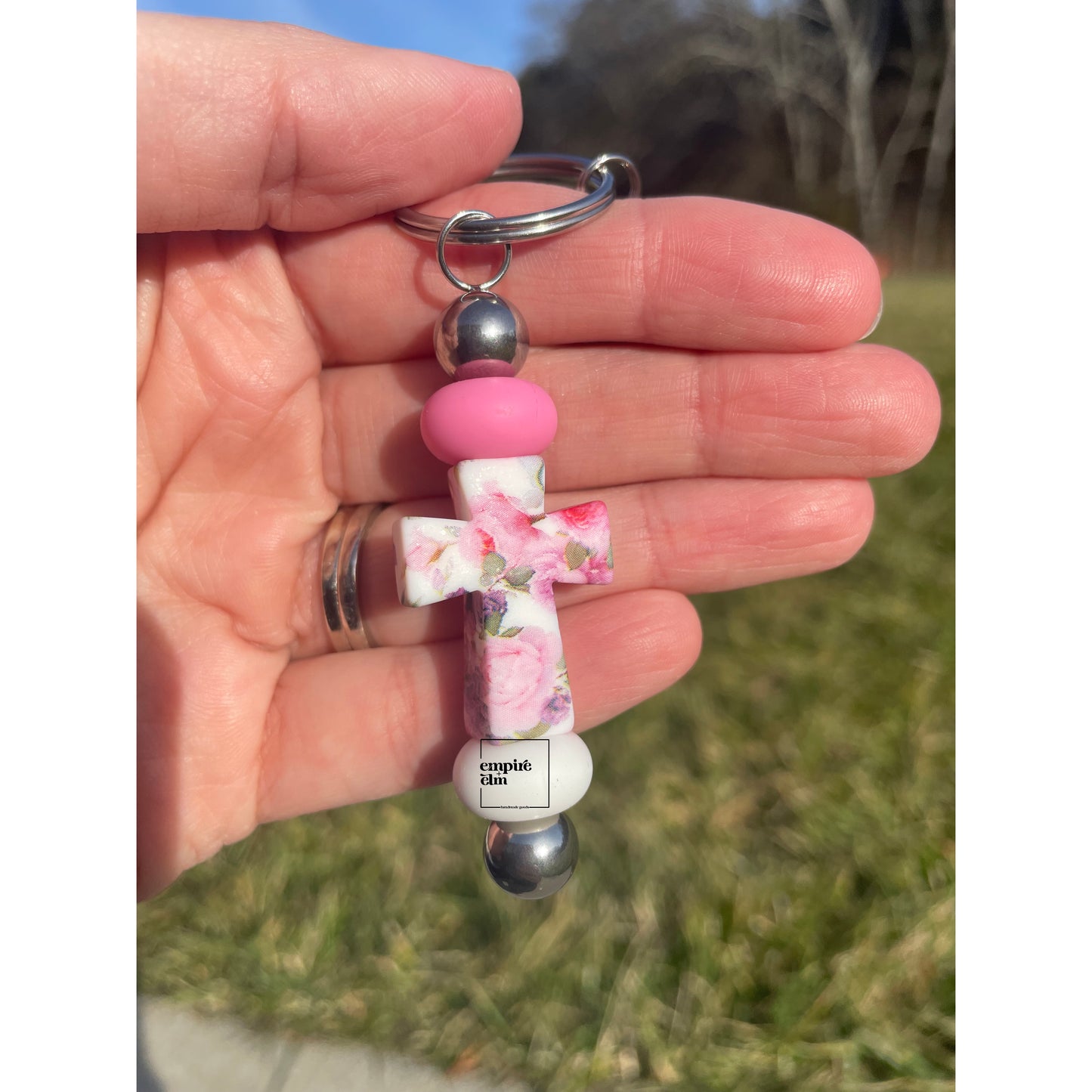 Floral Cross Keychain