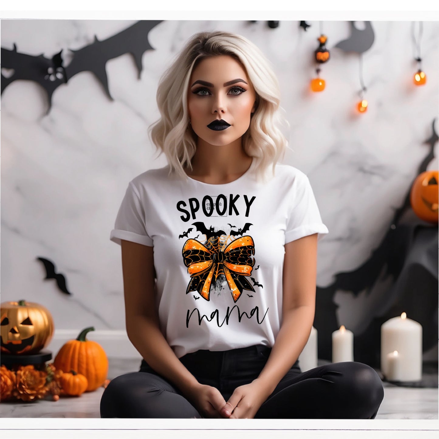 Spooky Mama Orange and Black Bow Women’s Shirt